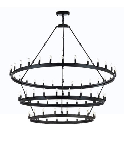 Inspired Camino Style Chandelier – Three Tier Wagon Wheel, Wrought Iron Vintage Barn Metal Rustic Industrial Lighting, W63" x H75"