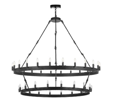 Inspired Camino Style Chandelier - Castile Two Tier Wrought Iron Chandelier - Industrial Loft Rustic Lighting W 50" H 60"