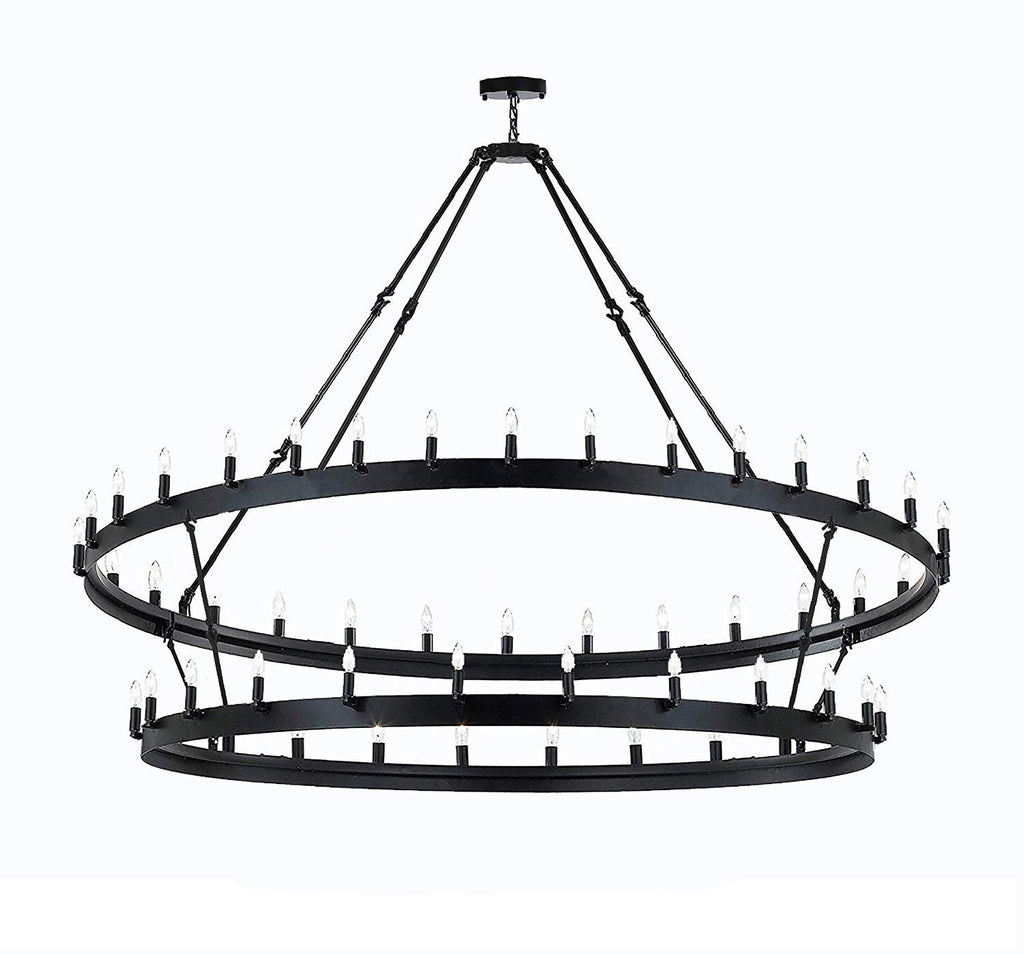 Set of 2 - Wrought Iron Vintage Barn Metal Castile Two Tier Chandelier Chandeliers Industrial Loft Rustic Lighting W 70" H 66" - 2EA G7-3428/66