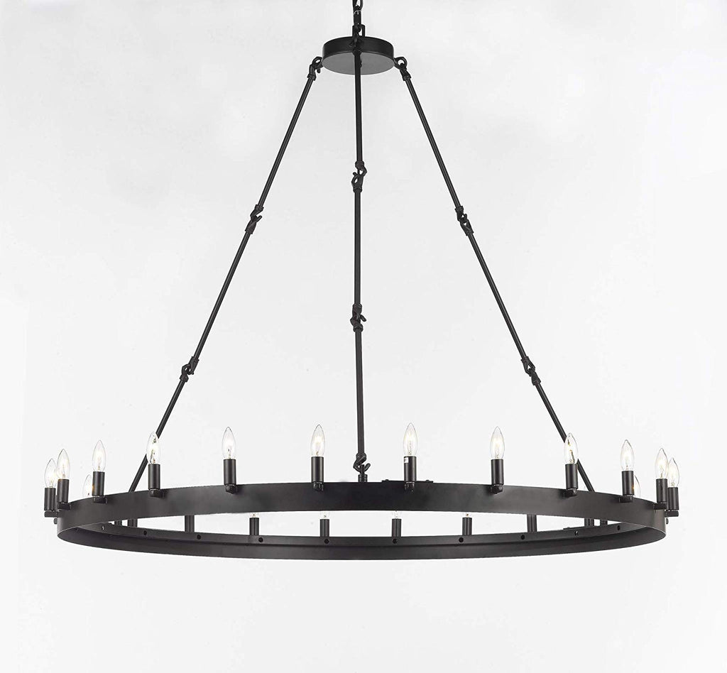 Set of 2-1 Wrought Iron Vintage Barn Metal Castile Two Tier Chandelier W 63" H 60" & 1 Wrought Iron Vintage Barn Metal Castile One Tier Lighting W 50" H 48" Great for The Living Room, Family Room & More - 1EA G7-3428/54 + 1EA G7-3428/24