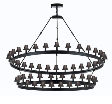 Inspired Camino Style Chandelier - Wrought Iron Vintage Barn Metal Castile Chandelier Industrial Loft Rustic Lighting W 63" H 60" w/Black Shades Great for The Living Room, Dining Room, Foyer and Entryway, Family Room, and More - G7-BLACKSHADES/3428/54
