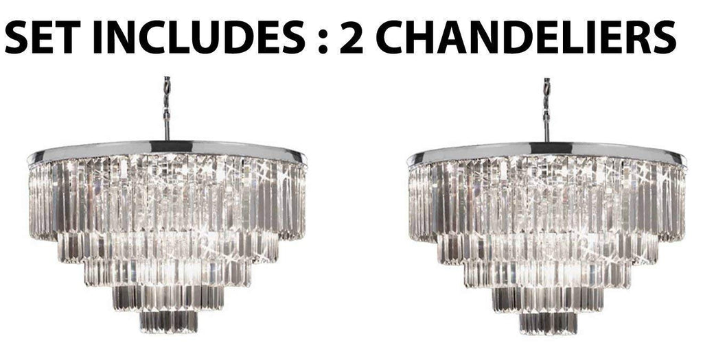 Set of 2 - Retro Palladium Crystal Glass Fringe Chandelier Chrome Finish H21 W31.5 - 2EA GB104-2164/18