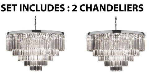 Set of 2 - Retro Palladium Crystal Glass Fringe Chandelier Chrome Finish H21 W31.5 - 2EA GB104-2164/18