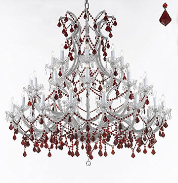 Maria Theresa - Crystal Chandelier Lighting Chandeliers H49" W52" Dressed with Ruby Red Crystals! Great for the Foyer, Entry Way, Living Room, Family Room and More! - A83-B2/SILVER/756/36+1 RED