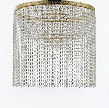French Empire Crystal Semi Flush Chandelier Lighting With Crystal Bead Shade / Curtain H26" X W24" - A500-Flush/B69/Cg/870/9