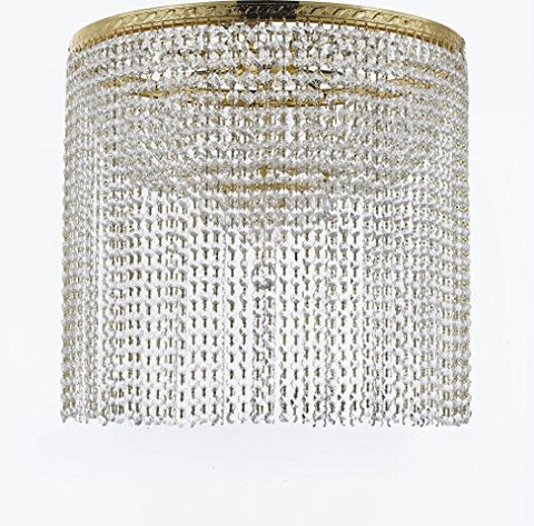 French Empire Crystal Semi Flush Chandelier Lighting With Crystal Bead Shade / Curtain H26" X W24" - A500-Flush/B69/Cg/870/9