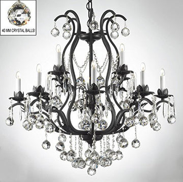 Swarovski Crystal Trimmed Chandelier Wrought Iron Crystal Chandelier Lighting Dressed W/ Crystal Balls H36" W36" - A500-B6/3034/10+5 Sw
