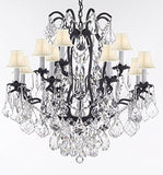 Wrought Iron Crystal Chandelier Lighting Trimmed with Swarovski Crystal! Good for Dining Room, Foyer, Entryway, Family Room, Bedroom, Living Room and More! H 36" W 36" 15 Lights - A500-B91/WHITESHADES/3034/10+5SW