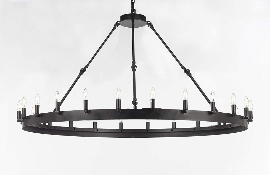 Set of 2 - Castile One Tier Wrought Iron Chandelier - Industrial Loft Rustic Lighting W 50" H 34"