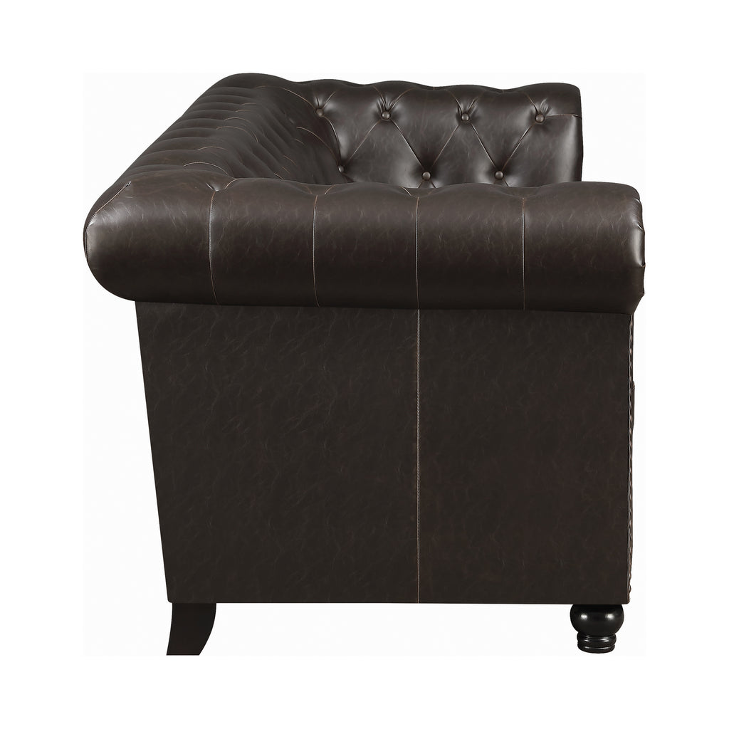 Set of 2 - Roy Rolled Arm Tufted Sofa + Loveseat Brown - D300-10033