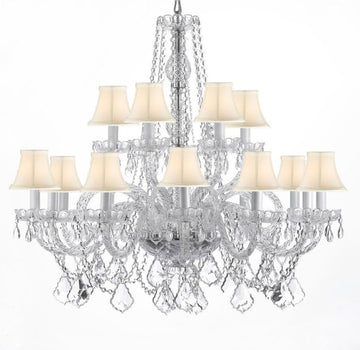 Crystal Chandelier Chandeliers Lighting With White Shades H 38" x W 37" - A46-WHITESHADES/CS/385/9+9