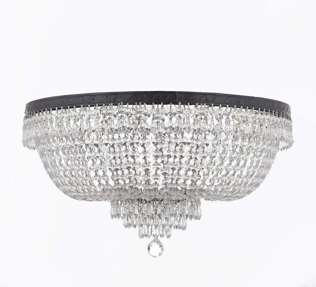 Set of 2-1 French Empire Crystal Chandelier Lighting H30" X W24" w/Dark Antique Finish! and 1 French Empire Crystal Flush Chandelier Lighting H18" X W24" w/Dark Antique Finish! - 1EA CB/870/9 + 1EA FLUSH/CB/870/9 A500-