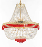 Nail Salon French Empire Crystal Chandelier Lighting Dressed with Ruby Red Crystal Balls - Great for The Dining Room H 36" W 36" 25 Lights - A500-B74/H36/CG/4199/25