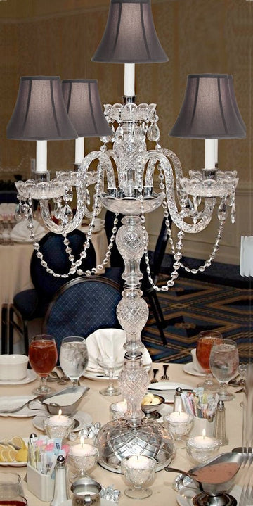 SET OF 5 WEDDING CANDELABRAS CANDELABRA CENTERPIECE CENTERPIECES - GREAT FOR SPECIAL EVENTS! - SET OF 5 w/BLACK SHADES - G46-CANDLE/BLACKSHADES/536/5-Set of 5