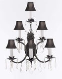 Wrought Iron Wall Sconce Crystal Lighting 3 Tier Wall Sconces W16 x H24 w/Black Shades - A500-BLACKSHADES/6/3034