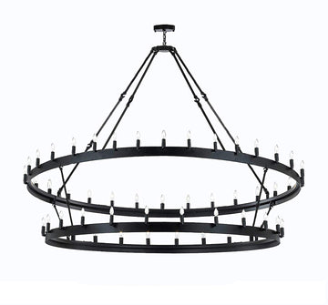 Inspired Camino Style Chandelier - Two Tier Wagon Wheel, Wrought Iron Rustic Industrial Lighting W70" H47"