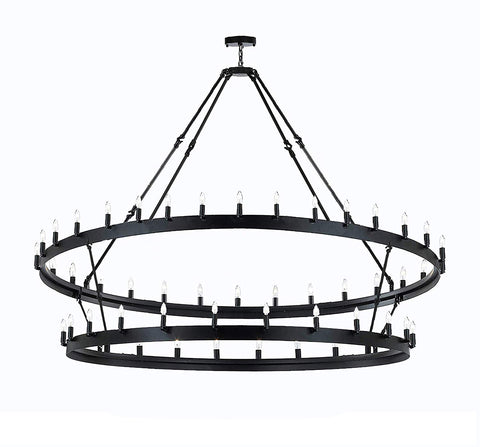 Inspired Camino Style Chandelier – Two Tier Wagon Wheel, Wrought Iron Vintage Barn Metal Rustic Industrial Lighting, W70" x H66"