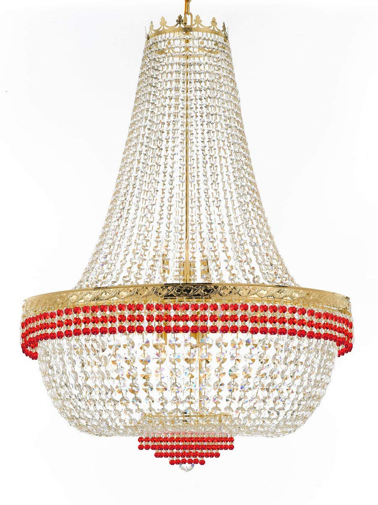 Nail Salon French Empire Crystal Chandelier Lighting Dressed with Ruby Red Crystal Balls - Great for The Dining Room H 50" W 36" 25 Lights - A500-B74/H50/CG/4199/25