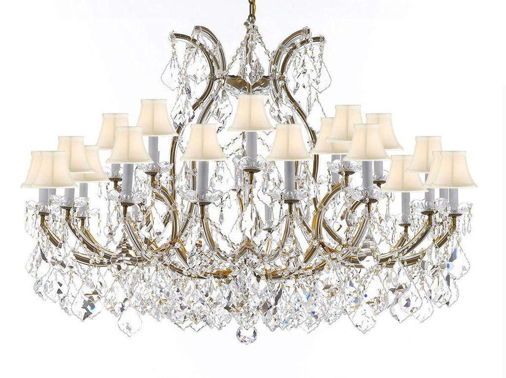 Swarovski Crystal Trimmed Chandelier Lighting Chandeliers H35" X W46" Great for The Foyer, Entry Way, Living Room, Family Room and More! w/White Shades - A500-B62/WHITESHADES/2MT/24+1SW