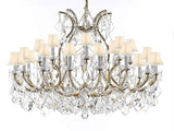Swarovski Crystal Trimmed Chandelier Lighting Chandeliers H35" X W46" Great for The Foyer, Entry Way, Living Room, Family Room and More! w/White Shades - A500-B62/WHITESHADES/2MT/24+1SW