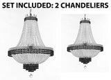 Set of 2 - French Empire Crystal Chandelier Lighting Trimmed w/Jet Black Crystal! H36" X W30" and 1 French Empire Crystal Chandelier Trimmed with Jet Black Crystal! H30" X W24" - B79/CS/870/14 + B79/CS/870/9 A500-