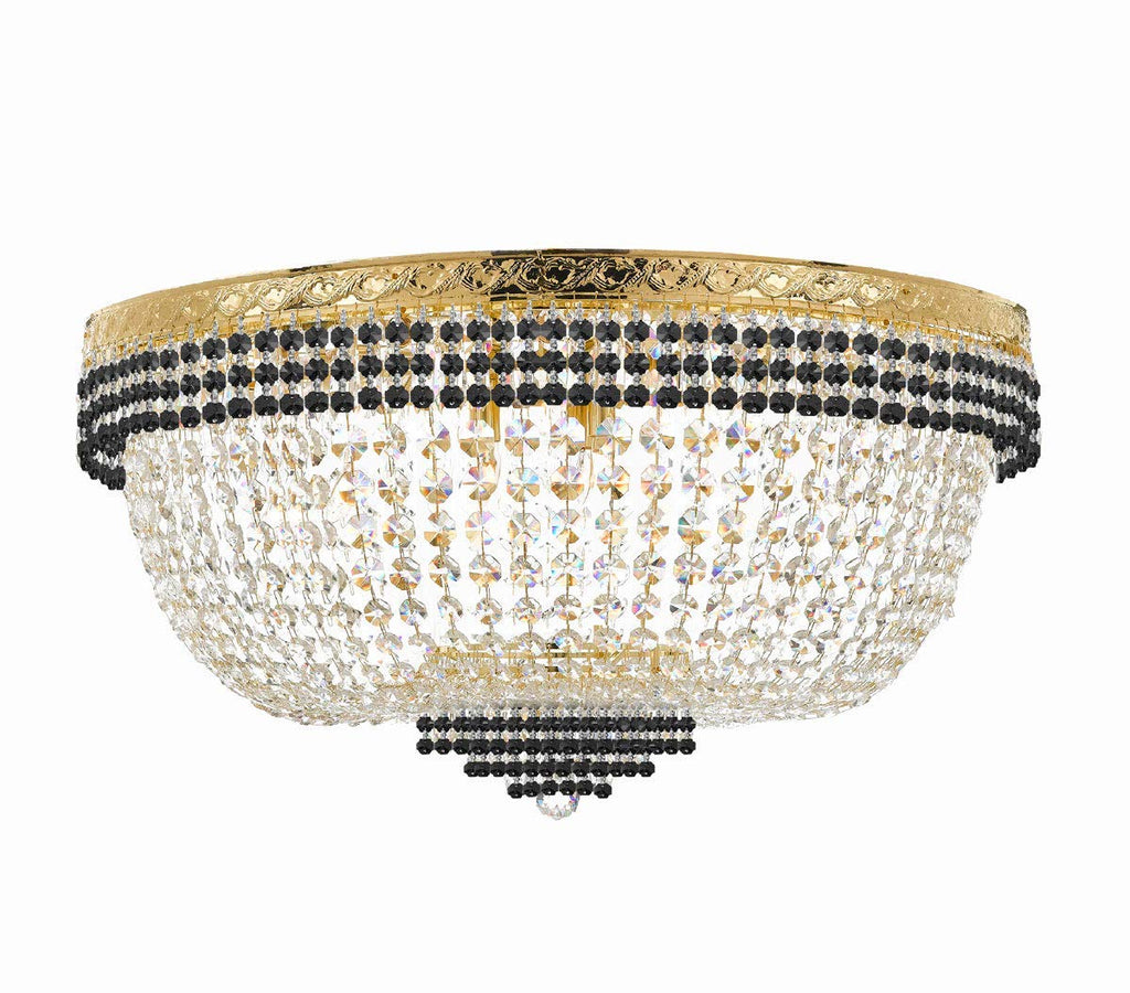 Nail Salon French Empire Crystal Flush Chandelier Lighting Dressed with Jet Black Crystal Balls - Great for The Dining Room, Foyer, Entryway and More! H 20" W 36" 25 Lights - A500-B75/FLUSH/CG/4199/25
