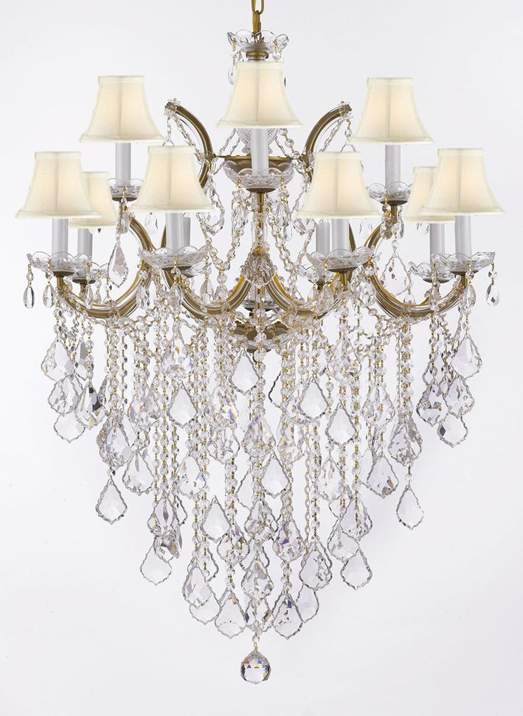 Maria Theresa Chandelier Lights Fixture Pendant Ceiling Lamp Dressed HT 40" WD 28" - Good for Dining Room, Foyer, Entryway, Living Room and More! w/White Shades - A500-WHITESHADES/B12/21532/12+1