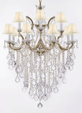 Maria Theresa Chandelier Lights Fixture Pendant Ceiling Lamp Dressed HT 40" WD 28" - Good for Dining Room, Foyer, Entryway, Living Room and More! w/White Shades - A500-WHITESHADES/B12/21532/12+1