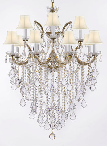 Maria Theresa Chandelier Lights Fixture Pendant Ceiling Lamp Dressed HT 40" WD 28" - Good for Dining Room, Foyer, Entryway, Living Room and More! w/White Shades - A500-WHITESHADES/B12/21532/12+1