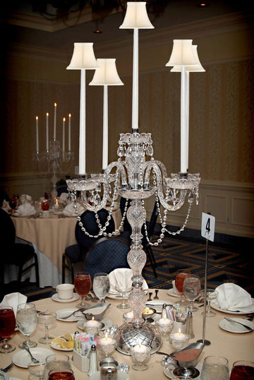 SET OF 10 WEDDING CANDELABRAS CANDELABRA CENTERPIECE CENTERPIECES - GREAT FOR SPECIAL EVENTS! - SET OF 10 w/WHITE SHADES - G46-CANDLE/WHITESHADES/536/5-Set of 10