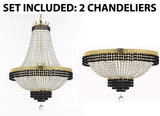 Set of 2-1 French Empire Crystal Chandelier Lighting Trimmed w/Jet Black Crystal! H36" X W30" and 1 Flush French Empire Crystal Chandelier Trimmed with Jet Black Crystal! H18" X W24" - B79/CG/870/14 + B79/CG/FLUSH/870/9 A500-