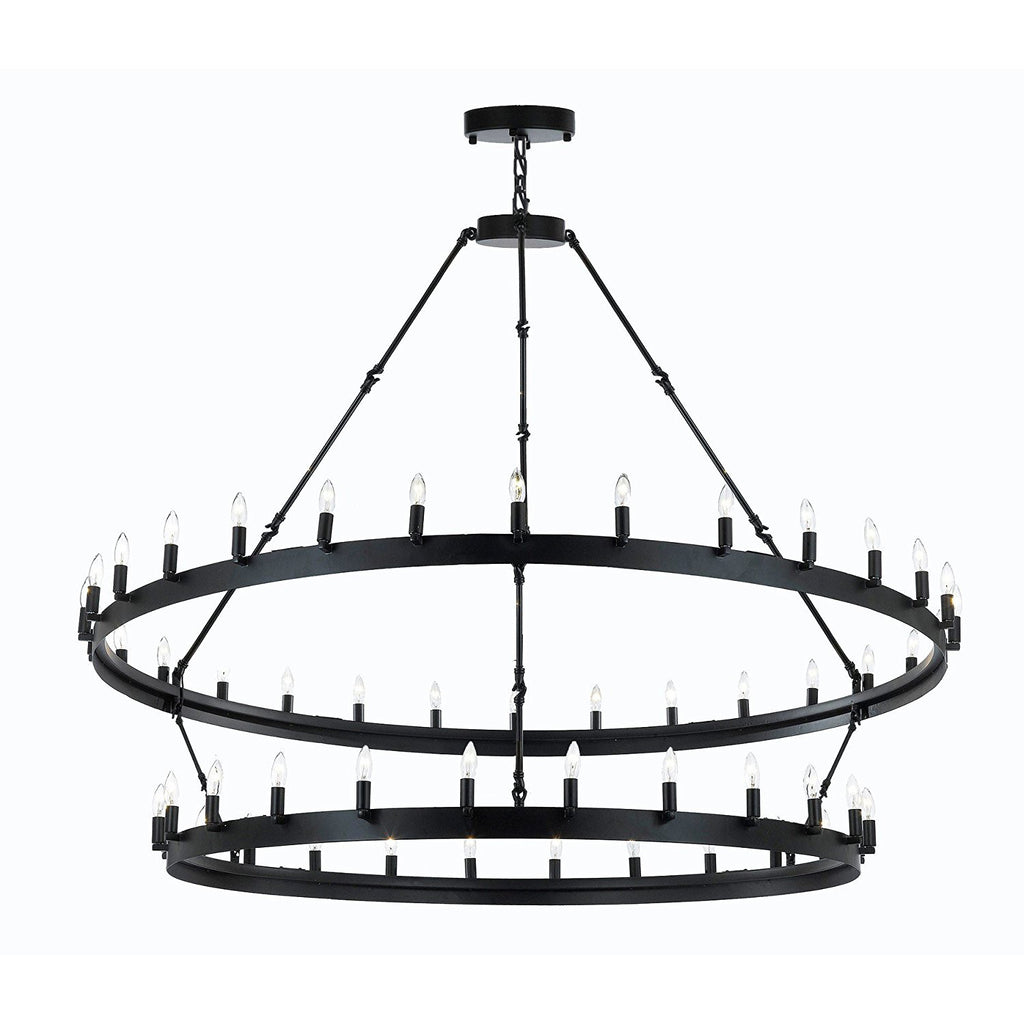 Inspired Camino Style Chandelier – Two Tier Wagon Wheel, Wrought Iron Vintage Barn Metal Rustic Industrial Lighting, W63" x H60"