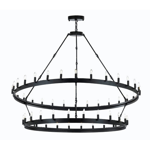 Inspired Camino Style Chandelier – Two Tier Wagon Wheel, Wrought Iron Vintage Barn Metal Rustic Industrial Lighting, W63" x H60"