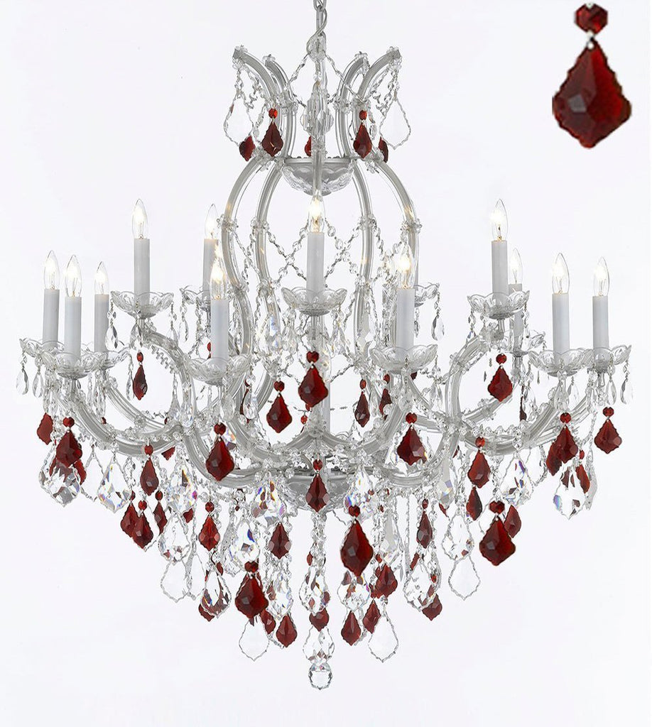 New! MARIA THERESA CHANDELIER CRYSTAL LIGHTING H38"xW37" W/ RED CRYSTAL! - A500-B101/SILVER/21510/15+1 RED
