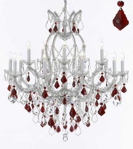 New! MARIA THERESA CHANDELIER CRYSTAL LIGHTING H38"xW37" W/ RED CRYSTAL! - A500-B101/SILVER/21510/15+1 RED
