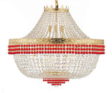 Nail Salon French Empire Crystal Chandelier Lighting Dressed with Ruby Red Crystal Balls - Great for The Dining Room H 30" W 36" 25 Lights - A500-B74/H30/CG/4199/25