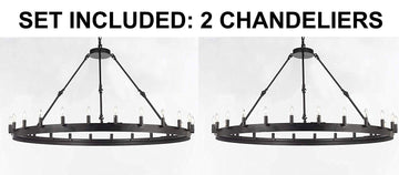Set of 2 - Castile One Tier Wrought Iron Chandelier - Industrial Loft Rustic Lighting W 50" H 34"