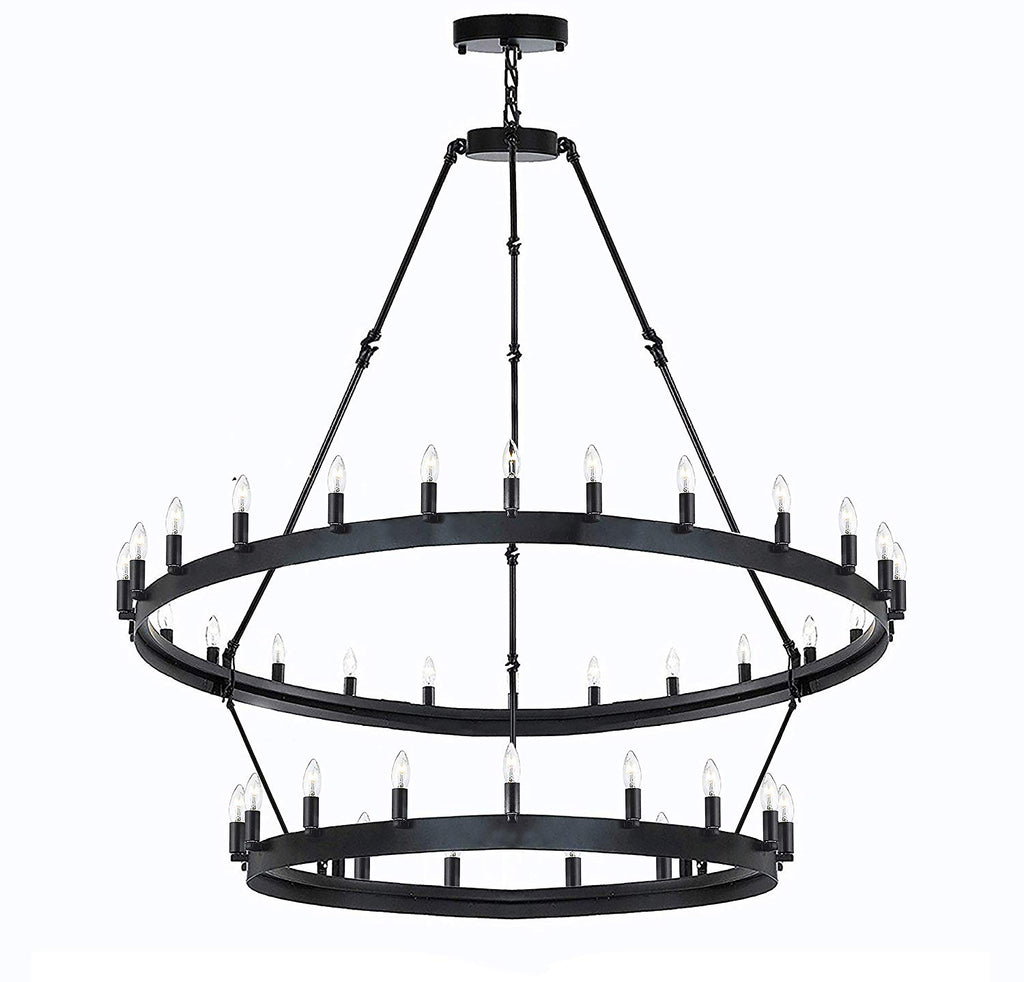 Set of 2 - Iron Vintage Barn Metal Castile Two Tier Chandelier Chandeliers Industrial Loft Rustic Lighting W 38" H 50" - 2EA G7-3429/30
