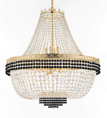 Nail Salon French Empire Crystal Chandelier Lighting Dressed with Jet Black Crystal Balls - Great for The Dining Room, Foyer, Entryway and More! H 36" W 36" 25 Lights - A500-B75/H36/CG/4199/25