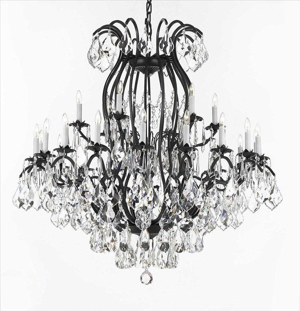 Set of 3-2 Wrought Iron Wall Sconce Crystal Lighting 3 Tier Wall Sconces W16 x H24 and 1 Wrought Iron Crystal Chandeliers Lighting Empress Crystal (TM) H46 W46 Perfect for an Entryway Or Foyer! - 2EA A500-6/3034 + 1EA A500-3034/18+6