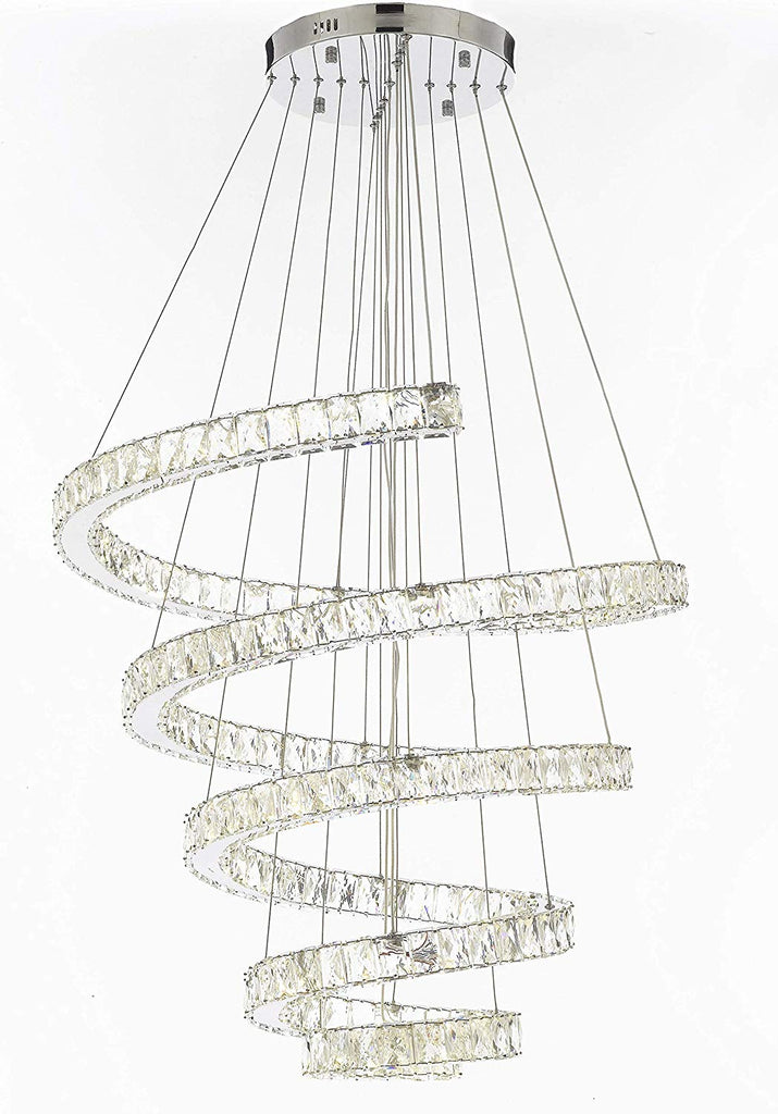 Crystal Spiral Elipse 5 Ring Chandelier LED Chandeliers Modern/Contemporary Lighting 30" Wide w/Adjustable Cables- Good for Dining Room Foyer Entryway Family Room and More - G7-3901/134