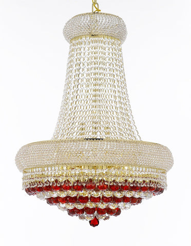 Swarovski Crystal Trimmed Moroccan Style French Empire Crystal Chandelier Chandeliers H32" X W24" Dressed with Ruby Red Crystal Balls - Good for Dining Room, Foyer, Entryway, Family Room and More - A500-B96/CG/542/15SW