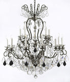 Wrought Iron Crystal Chandelier Lighting Dressed with Jet Black Crystals W38" H44" - Great for the Dining Room, Foyer, Entry Way, Living Room - A500-B97/556/16