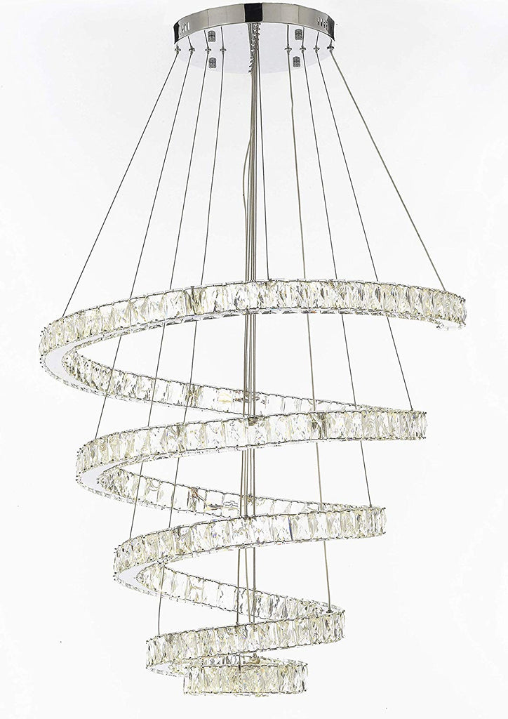 Crystal Spiral Elipse 5 Ring Chandelier LED Chandeliers Modern/Contemporary Lighting 30" Wide w/Adjustable Cables- Good for Dining Room Foyer Entryway Family Room and More - G7-3901/134