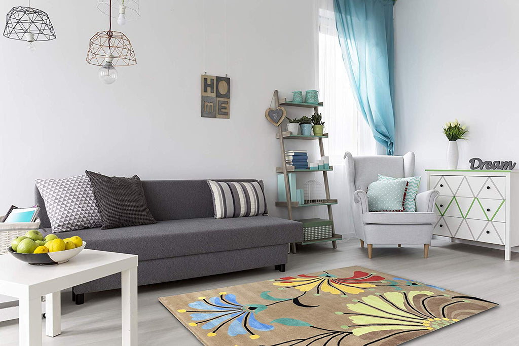 Metro Flower Hand-Tufted Beige Area Rug Wool Rug 5 x 7 - J10-IN-205-5X7