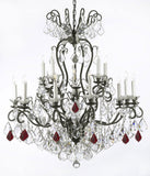 Swarovski Crystal Trimmed Chandelier Wrought Iron Crystal Chandelier Lighting Dressed with Ruby Red Crystals W38" H44" - Great for the Dining Room, Foyer, Entry Way, Living Room - A500-B98/556/16SW