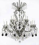 Swarovski Crystal Trimmed Chandelier Wrought Iron Crystal Chandelier Lighting Dressed with Jet Black Crystals W38" H44" - Great for the Dining Room, Foyer, Entry Way, Living Room - A500-B97/556/16SW