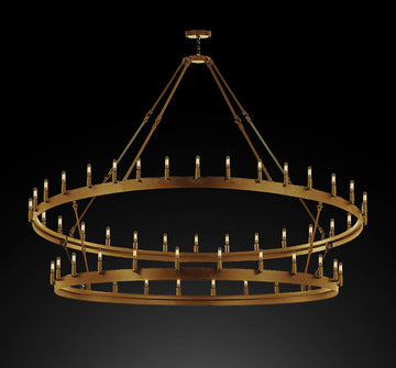 Inspired Camino Style Chandelier – Two Tier Wagon Wheel, Wrought Iron Vintage Barn Metal Rustic Industrial Lighting, W70" x H66"