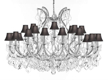 Swarovski Crystal Trimmed Chandelier Lighting Chandeliers H35" XW46" Great for The Foyer, Entry Way, Living Room, Family Room and More! w/Black Shades - A500-B62/CS/BLACKSHADES/2MT/24+1SW