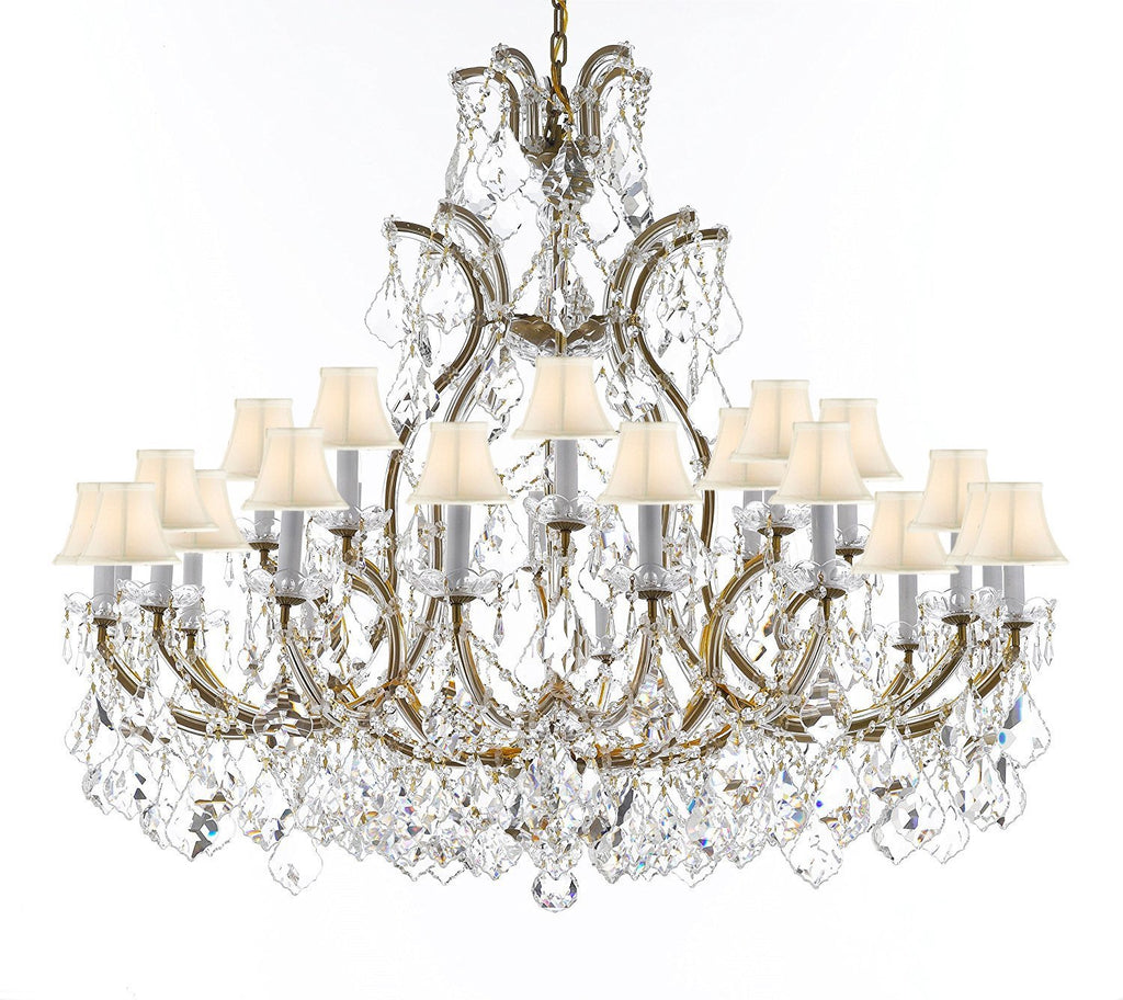 Crystal Chandelier Lighting Chandeliers H41" X W46" Great for the Foyer, Entry Way, Living Room, Family Room and More w/White Shades - A500-B62/WHITESHADES/52/2MT/24+1